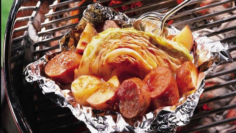 Grilled Sausage and Cabbage Packs
