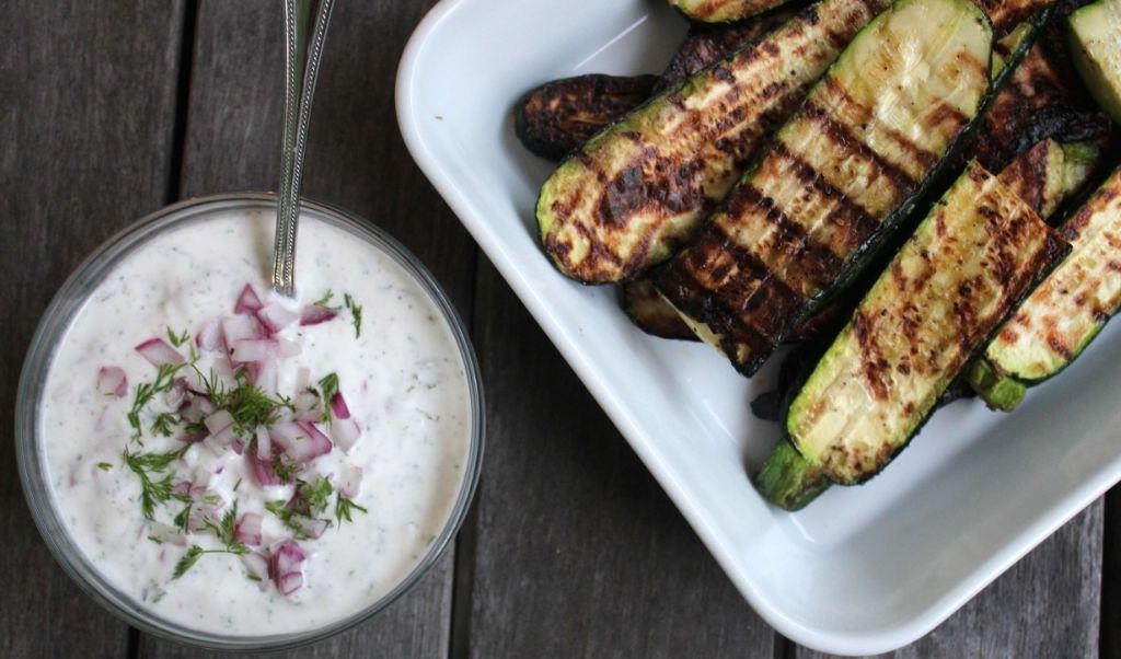 Grilled Squash and Zucchini with Herbed Yogurt