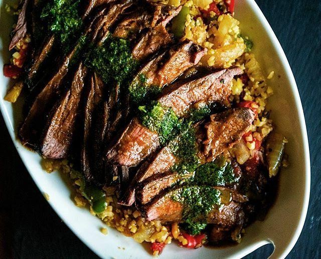 Grilled Steak with Chimmichurri Cauliflower Rice