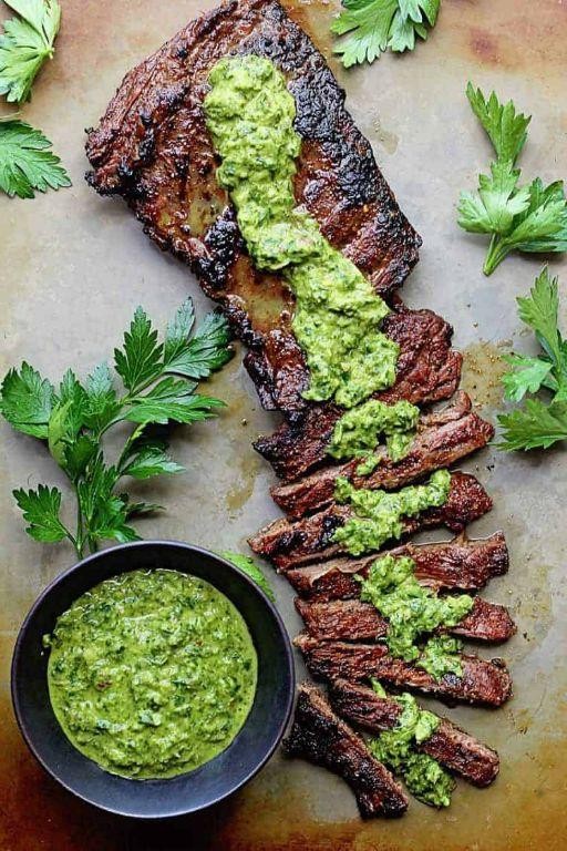 Grilled Tenderized Round Steak with Chimichurri