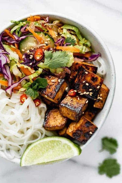 Grilled Tofu Rice Noodle Bowl