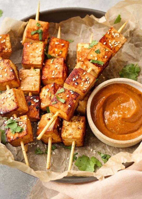 Grilled Tofu Skewers with Savory Peanut Sauce