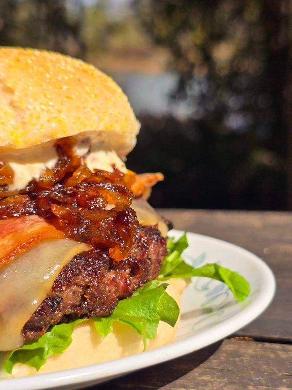Grilled Venison Burgers with Caramelized Onions
