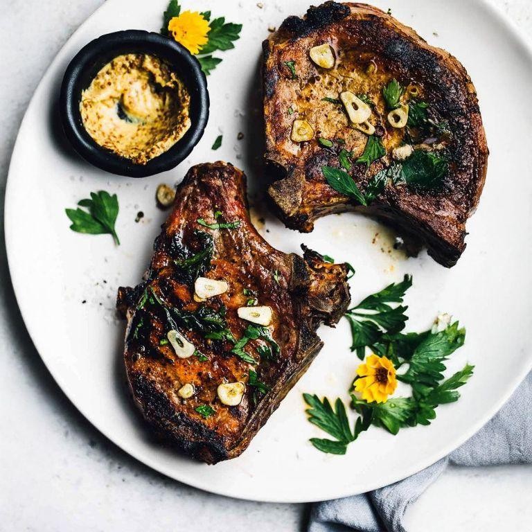 Grilled Wild Boar Chops with Garlic Butter