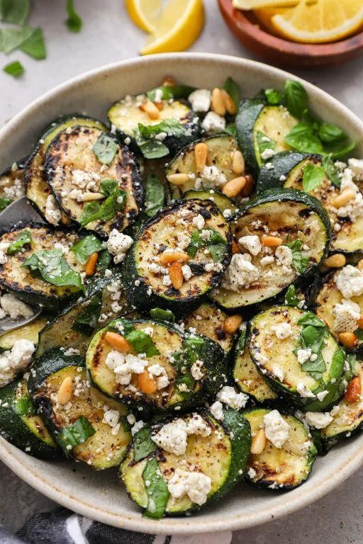 Grilled Zucchini and Squash with Feta Crumble