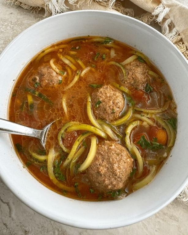 Ground Beef Meatball Zoodle Soup
