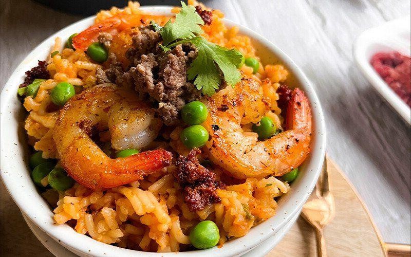 Ground Beef and Shrimp Paella with Saffron