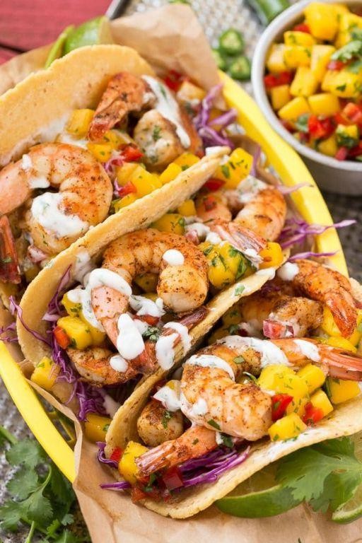 Ground Beef and Shrimp Tacos with Mango Salsa