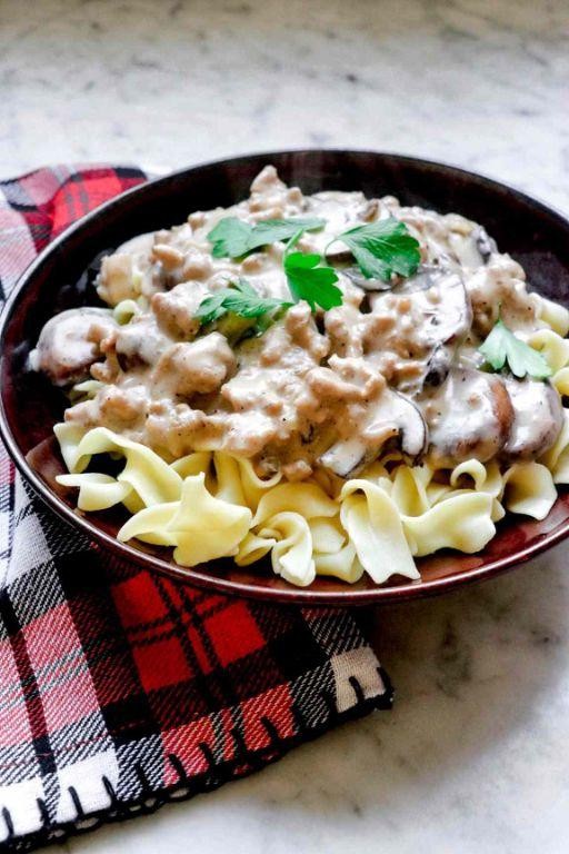 Ground Turkey and Mushroom Stroganoff