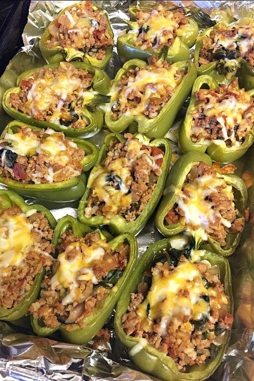 Ground Turkey and Spinach Stuffed Peppers