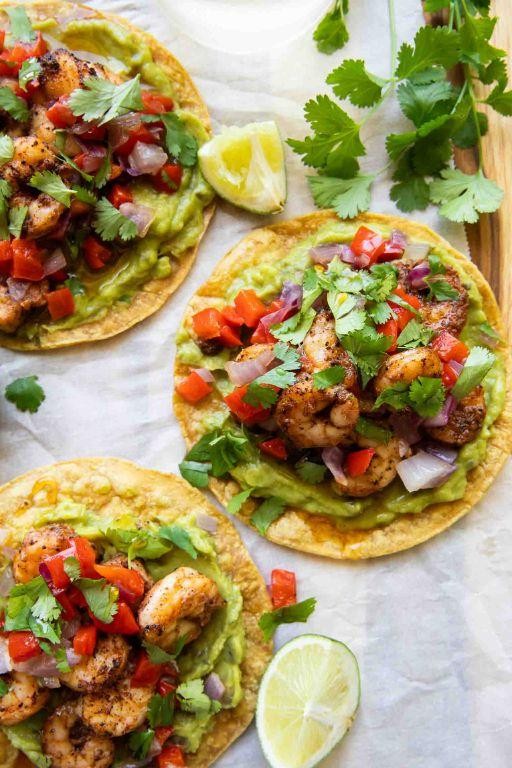 Guacamole and Shrimp Tostadas