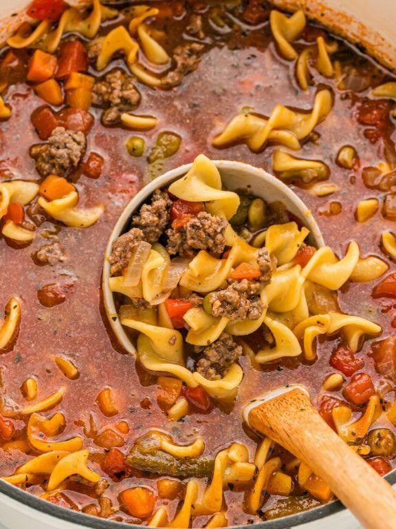 Hamburger and Egg Noodle Soup