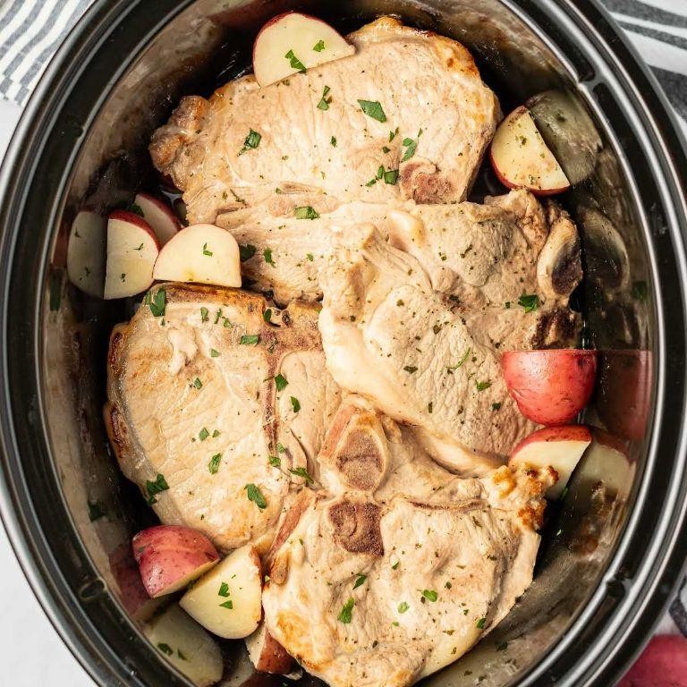 Hearty Crockpot Ranch Pork Chops with Red Potatoes