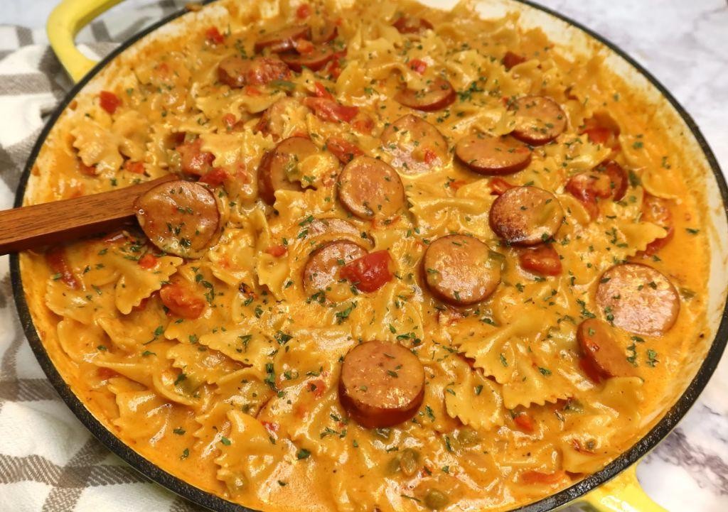 Hearty Kielbasa and Bowtie Pasta Stew
