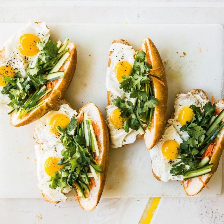 Herb Butter and Fried Egg Baguette Sandwich