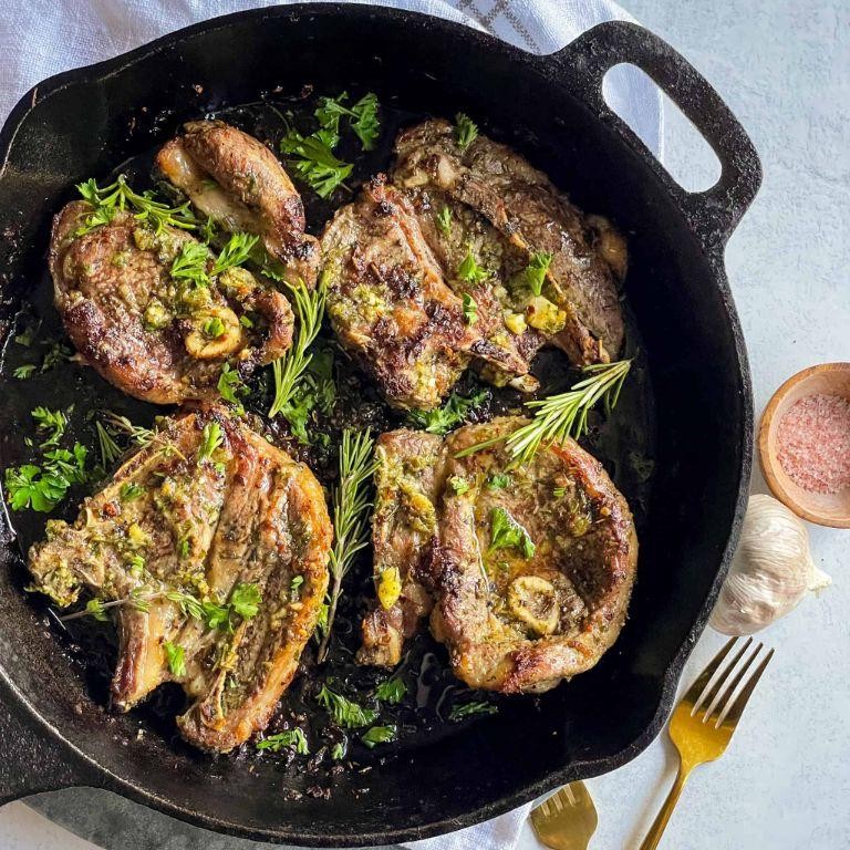 Herb Crusted Lamb Shoulder Chops with Garlic Butter