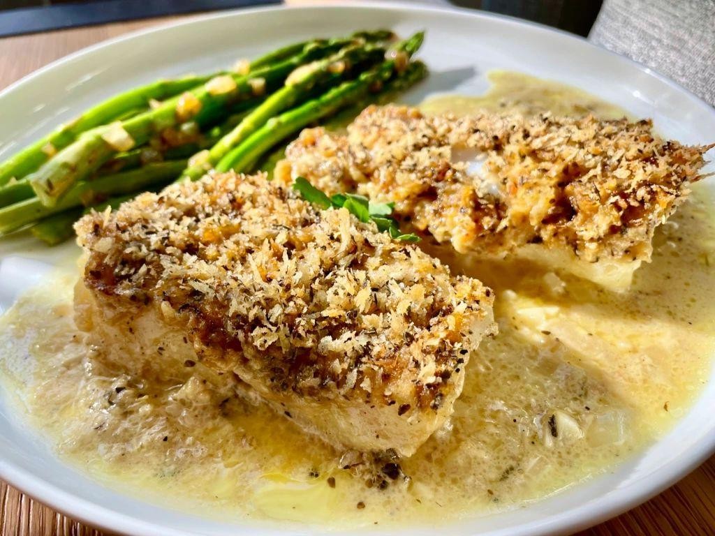 Herb-Crusted Pickerel with Lemon Butter Sauce