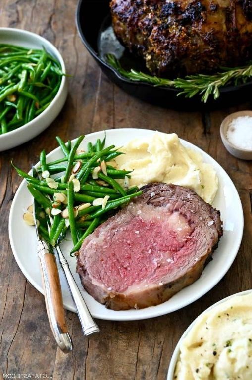 Herb-Crusted Prime Rib Roast with Garlic Mashed Potatoes