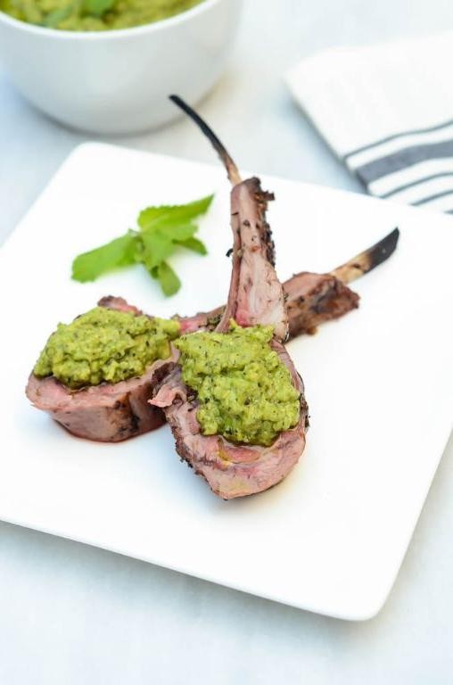 Herb-Crusted Rack of Lamb with Mint Pea Puree
