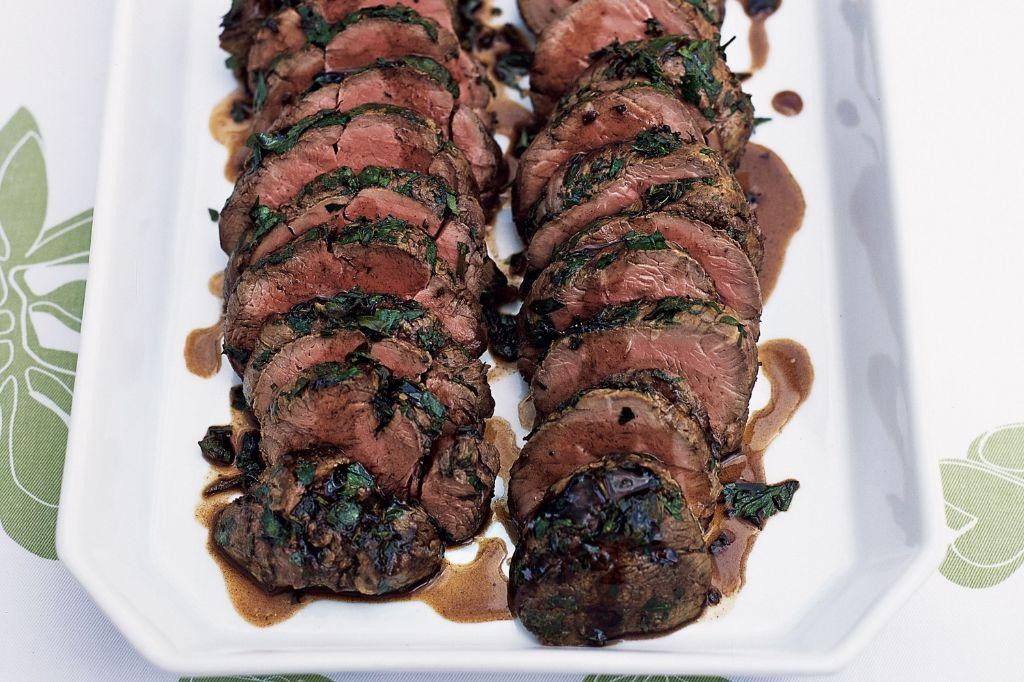 Herb-Crusted Tenderloin Tips with Balsamic Glaze