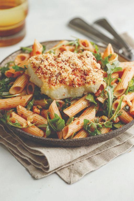 Herb-Crusted Tilapia with Sun-Dried Tomato Pasta