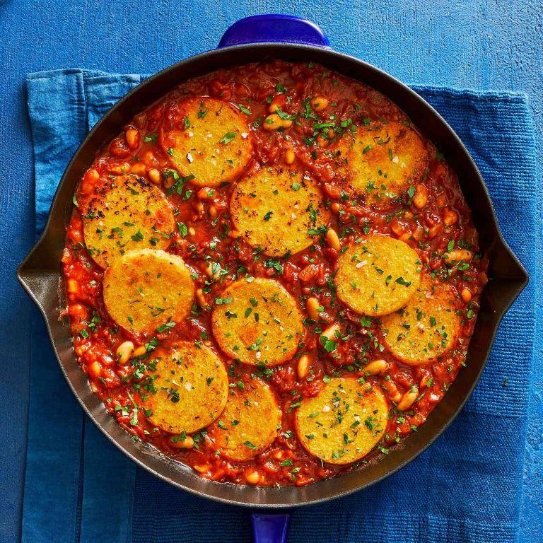 Herb-Infused Baked Polenta with Tomato Sauce