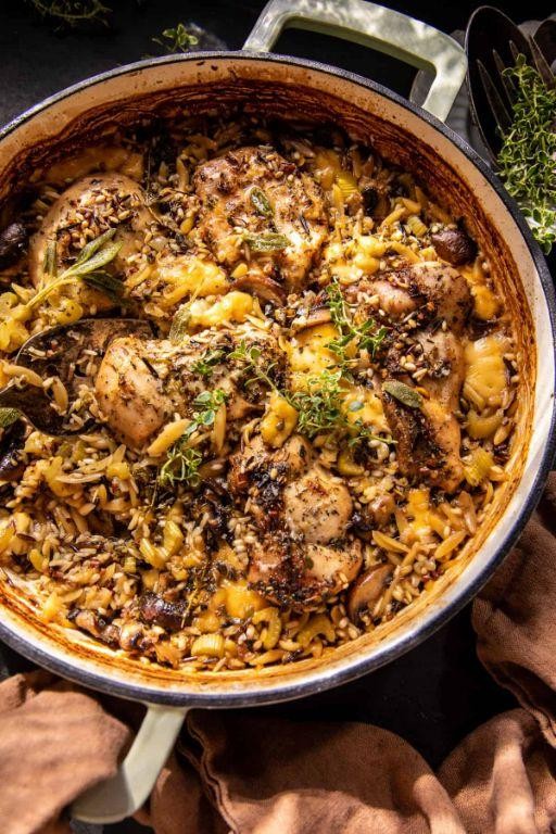 Herb-Roasted Chicken and Rice Skillet