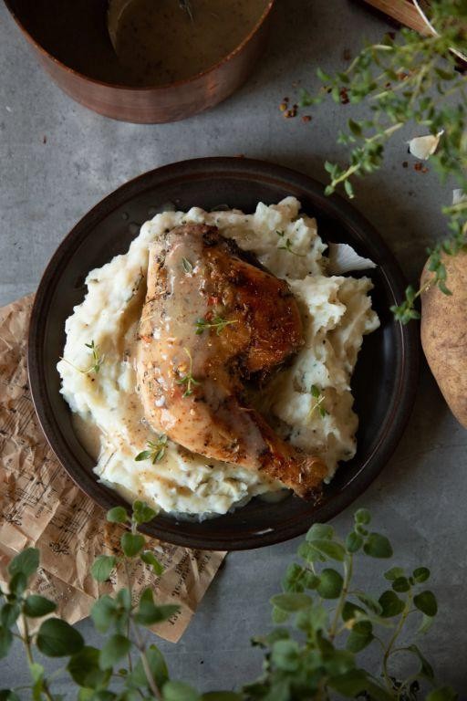 Herb-Roasted Chicken with Garlic Mashed Potatoes
