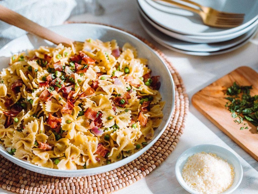 Herbed Butter Bow Ties with Bacon