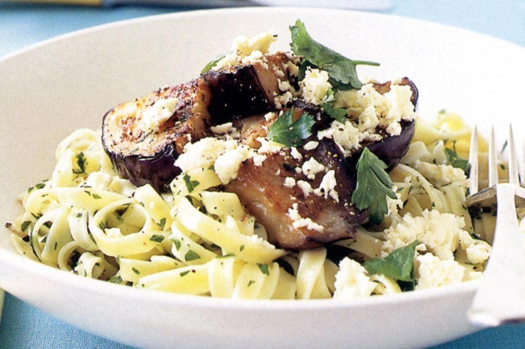 Herbed Eggplant and Feta Fettuccine