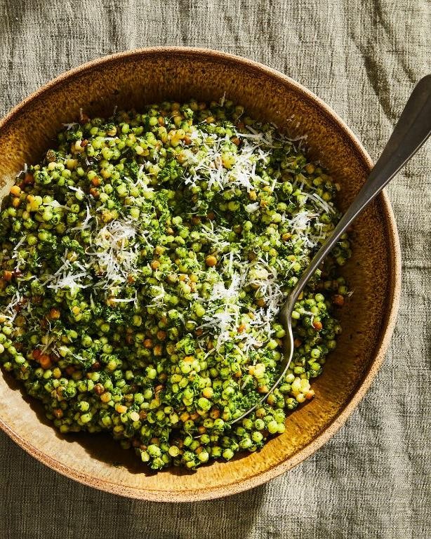 Herbed Fregola with Grilled Chicken and Pesto