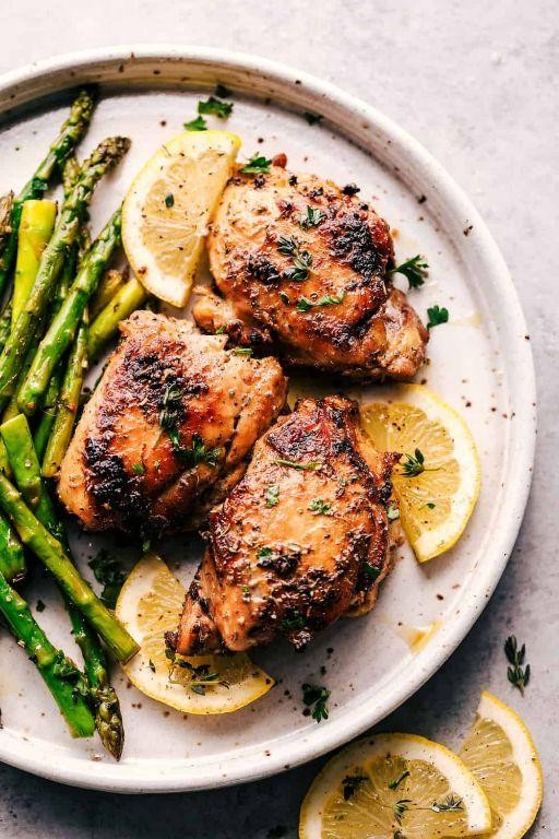 Herbed Lemon Butter Chicken Thighs with Asparagus