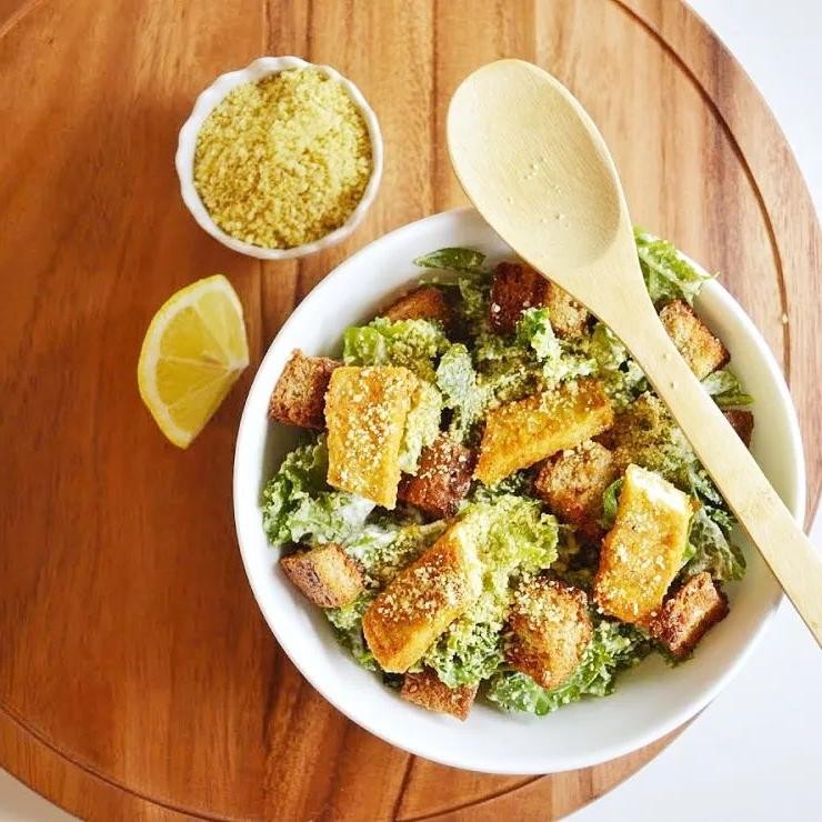 Herbed Tofu and Kale Caesar Salad