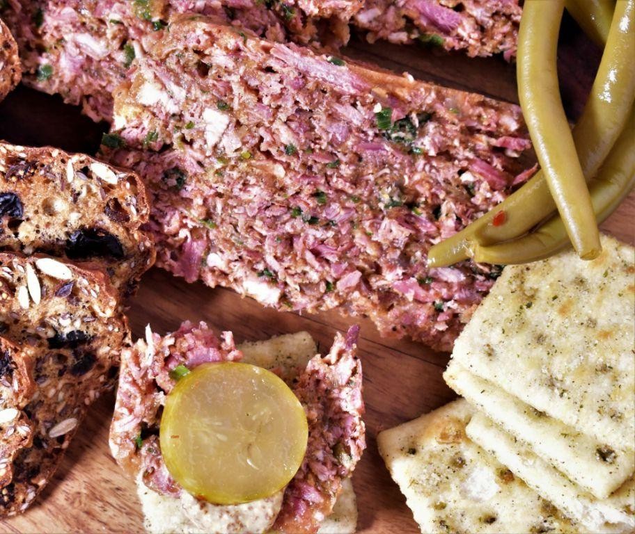 Hog Head Cheese with Sweet Peppers and Onions