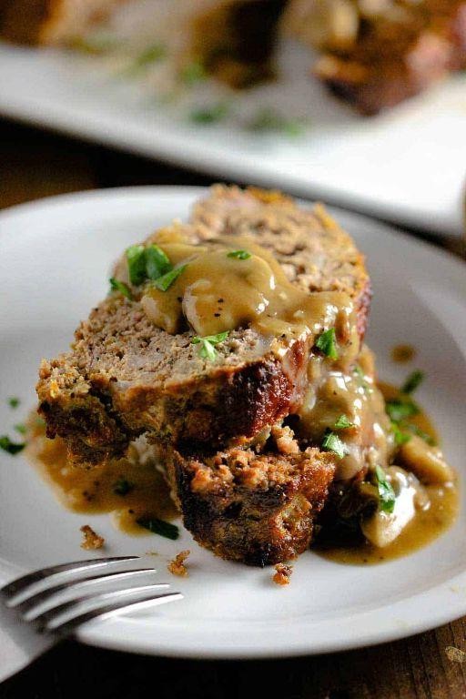 Homemade Meatloaf with Mushroom Gravy