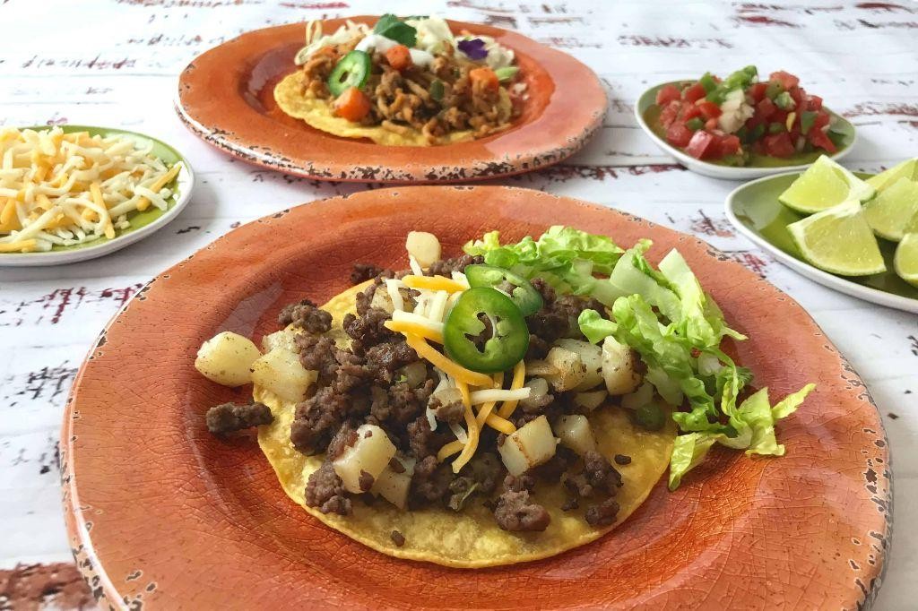 Hominy and Ground Beef Tostadas