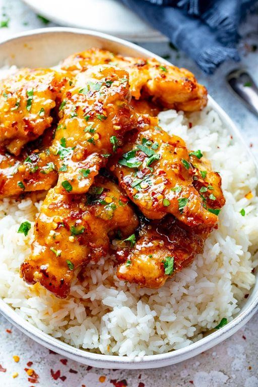 Honey Garlic Chicken over Wild Rice