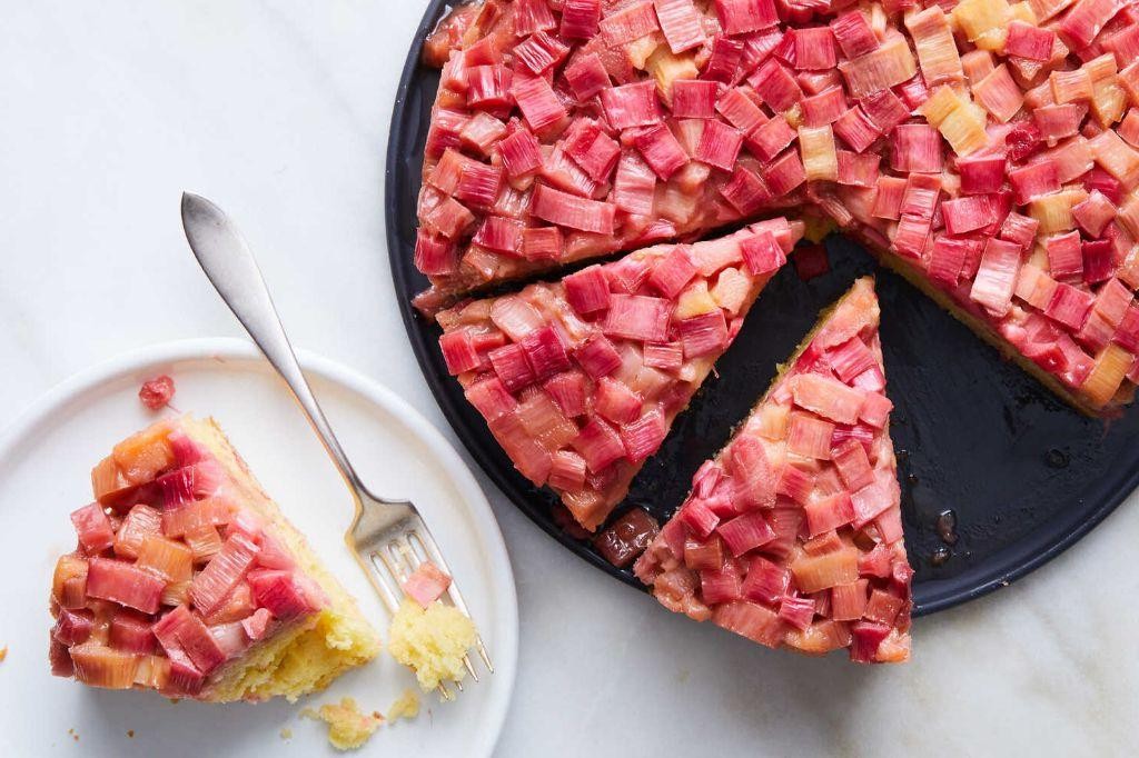 Honey Glazed Rhubarb Upside-Down Cake