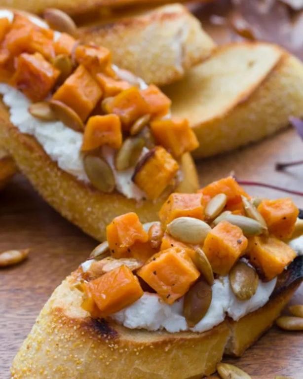Honey Roasted Sweet Potato and Goat Cheese Bruschetta