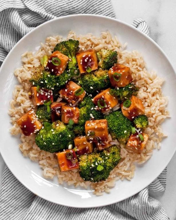Honey Soy Glazed Broccolini with Tofu
