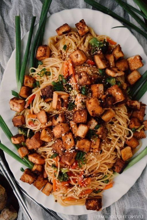 Honey and Ginger Glazed Tofu Rice Noodle Stir Fry