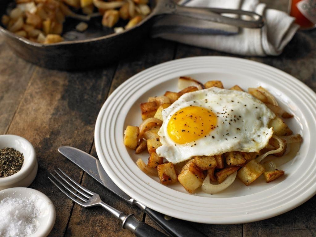 Hot Link and Potato Hash with Eggs