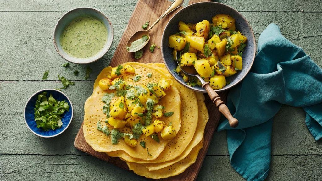 Idli Rava Dosa with Spiced Potato Filling