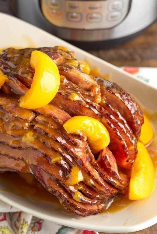 Instant Pot Bourbon Peach Glazed Ham