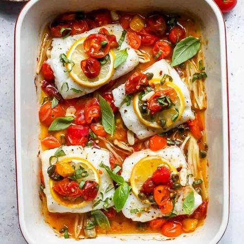 Italian Cod and Fennel with Roasted Tomatoes