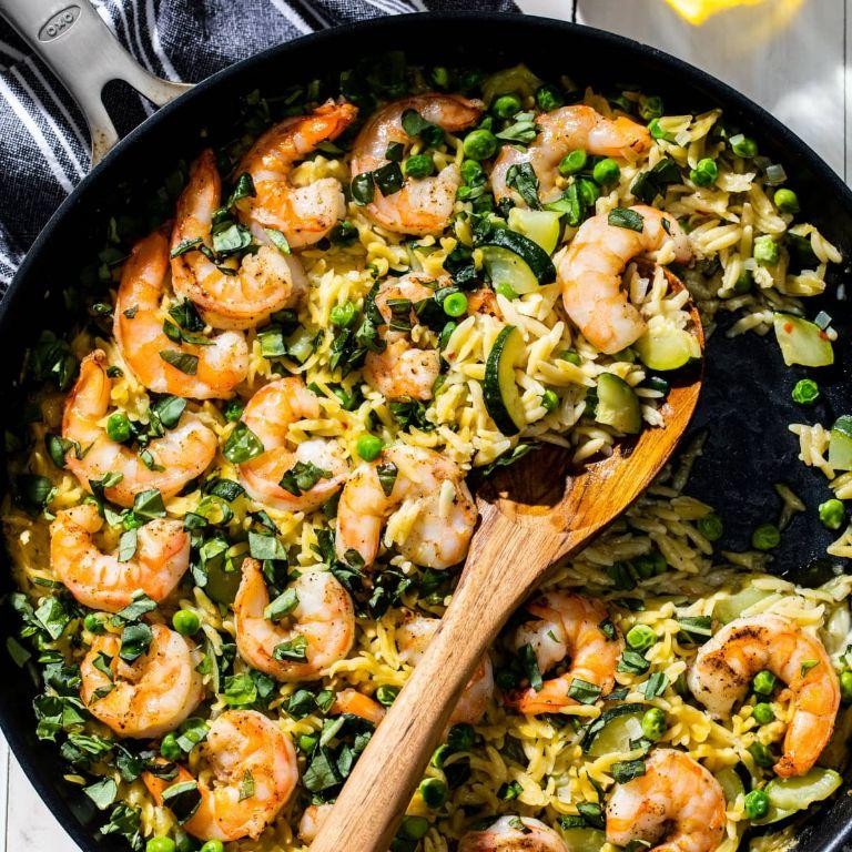 Italian Herb Shrimp and Orzo with Zucchini