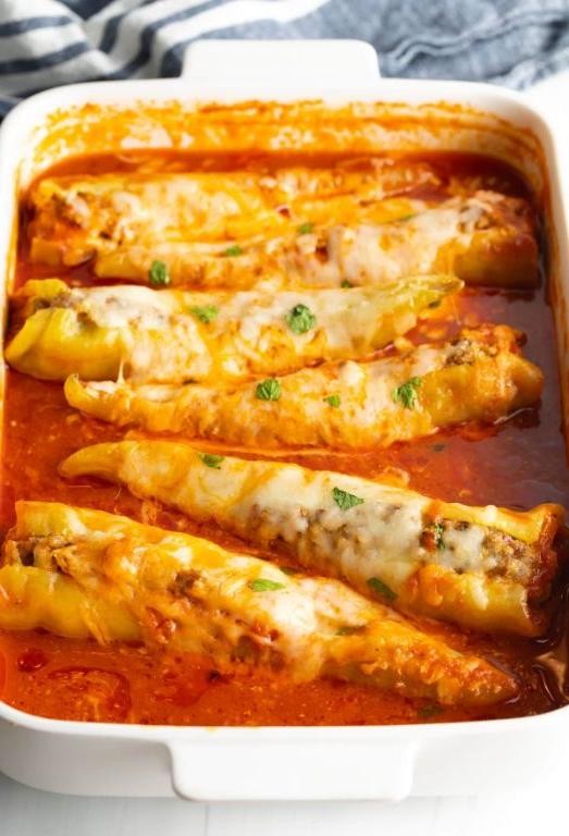 Italian Sausage and Mozzarella Stuffed Banana Peppers