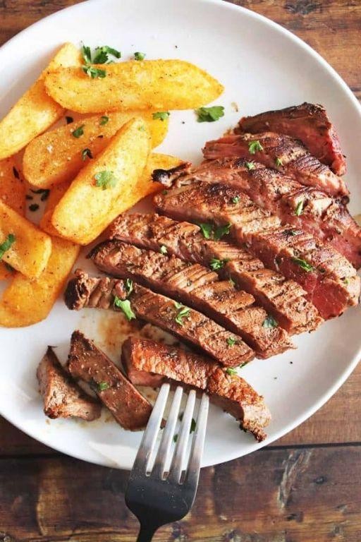 Juicy Cast Iron Skillet Flank Steak with Onions