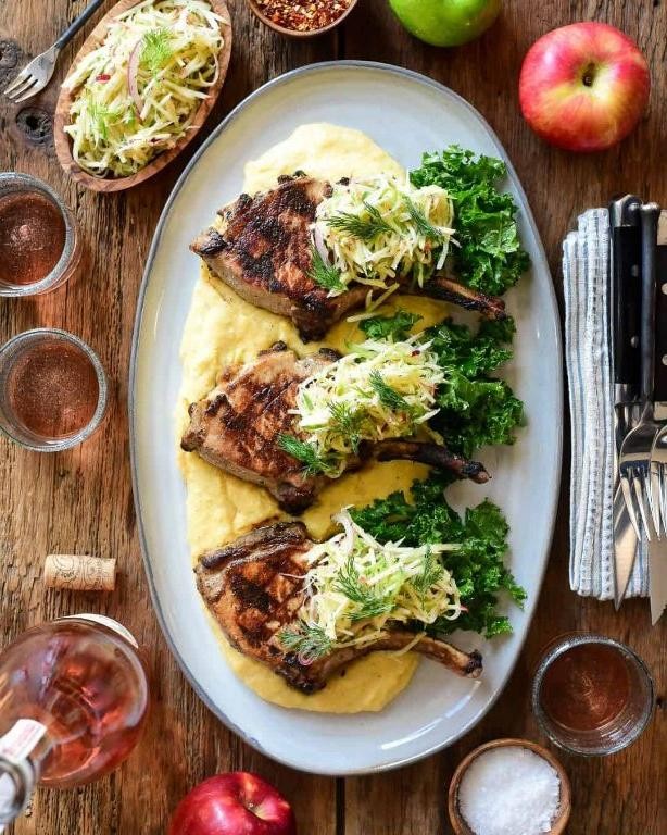 Juicy Grilled Pork Chops with Apple Slaw