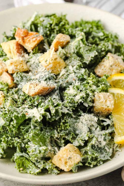 Kale Caesar Salad with Homemade Dressing